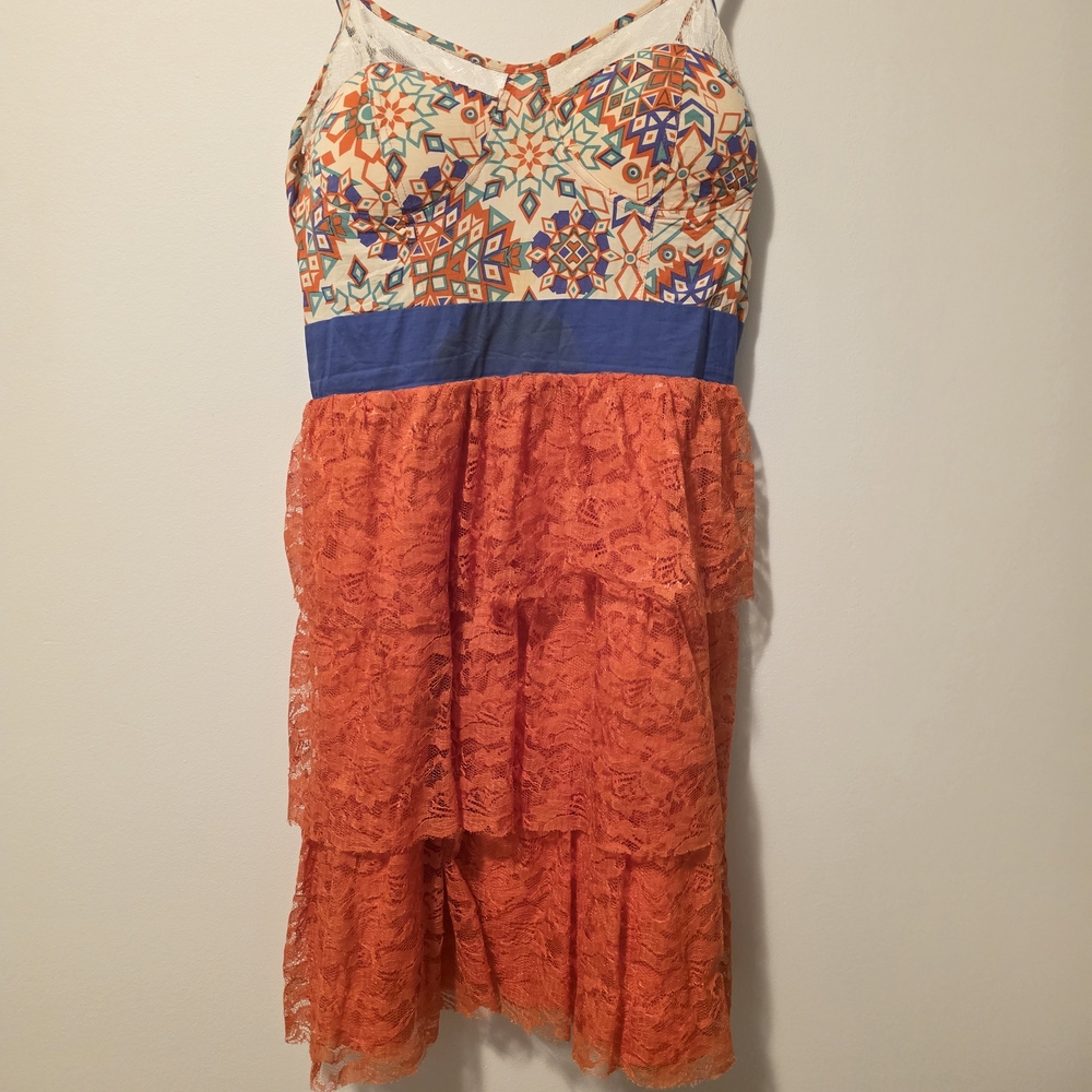 Flying Tomato Orange and Blue Geometric Midi Dress
